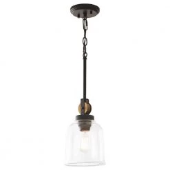 Home Decorators Collection Knollwood 7 in. 1-Light Blackened Bronze Industrial Mini Pendant Light with Vintage Brass Accents & Clear Glass Shade -Home Decorators Soldes blackened bronze home decorators collection pendant lights 7994hdcbbdi 44 1000