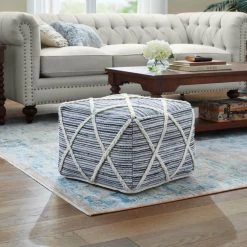 Home Decorators Collection Blue Cross Woven Square Floor Pouf Ottoman (20 in.) -Home Decorators Soldes blue home decorators collection ottomans mh 1829 40 1000
