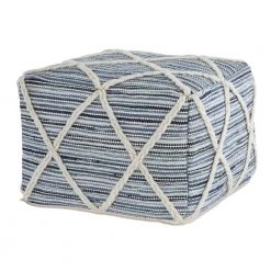 Home Decorators Collection Blue Cross Woven Square Floor Pouf Ottoman (20 in.)