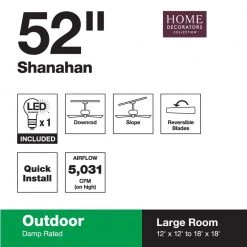 Home Decorators Collection Shanahan 52 in. Indoor/Outdoor LED Bronze Ceiling Fan with Light Kit, Downrod and Reversible Blades -Home Decorators Soldes bronze home decorators collection ceiling fans with lights 59201 1d 1000