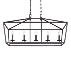 Home Decorators Collection Weyburn 5-Light 36 in. Bronze Caged Farmhouse Linear Island Hanging Chandelier for Kitchen -Home Decorators Soldes bronze home decorators collection chandeliers 5 76201 1f 1000
