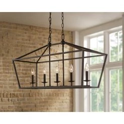 Home Decorators Collection Weyburn 5-Light 36 in. Bronze Caged Farmhouse Linear Island Hanging Chandelier for Kitchen -Home Decorators Soldes bronze home decorators collection chandeliers 5 76201 4f 1000