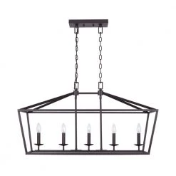 Home Decorators Collection Weyburn 5-Light 36 in. Bronze Caged Farmhouse Linear Island Hanging Chandelier for Kitchen
