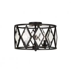 Home Decorators Collection Tessali 16 in. 3-Light Bronze Prismatic Glass Flush Mount Ceiling Light