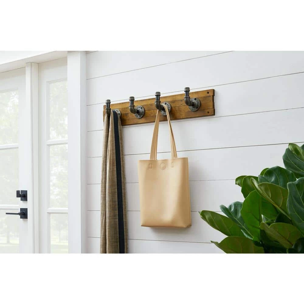 Home Decorators Collection 27 in. Brown Hook Rack with 4 Industrial Pipe Hooks 7 Home Decorators Collection 27 in. Brown Hook Rack with 4 Industrial Pipe Hooks - Image 5