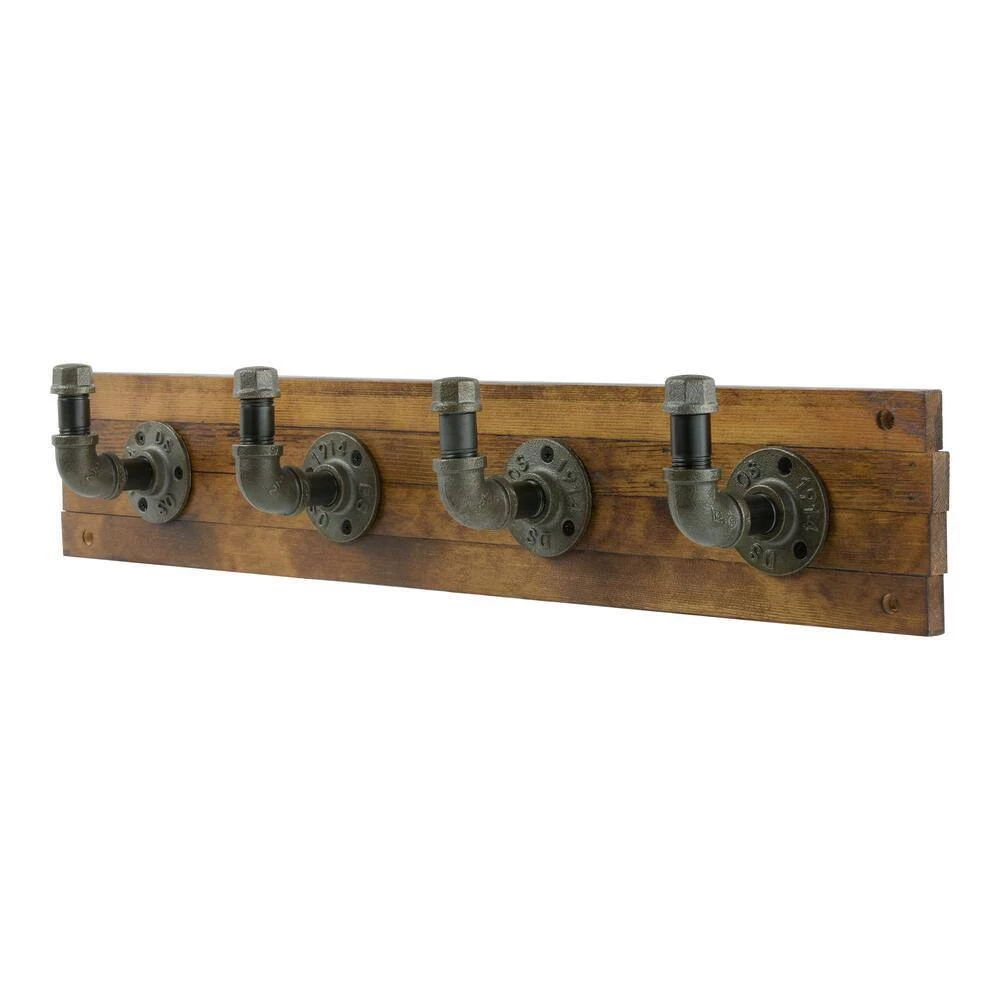 Home Decorators Collection 27 in. Brown Hook Rack with 4 Industrial Pipe Hooks 4 Home Decorators Collection 27 in. Brown Hook Rack with 4 Industrial Pipe Hooks - Image 2