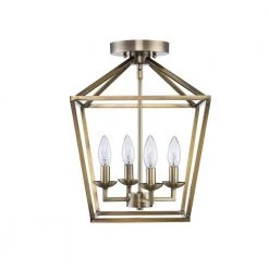 Home Decorators Collection Weyburn 16.5 in. 4-Light Brushed Brass Lantern Farmhouse Semi-Flush Mount Ceiling Light Fixture
