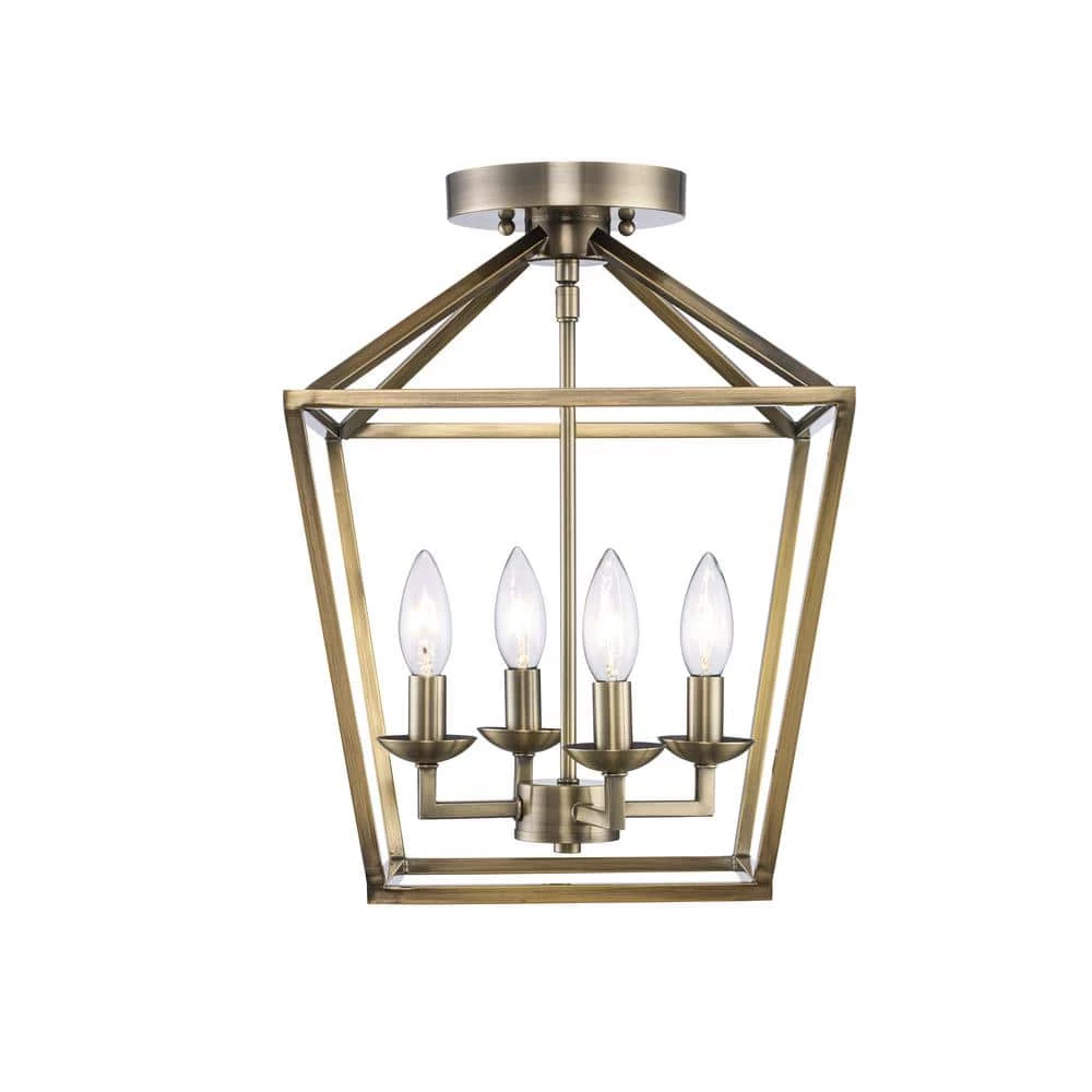 Home Decorators Collection Weyburn 16.5 in. 4-Light Brushed Brass Lantern Farmhouse Semi-Flush Mount Ceiling Light Fixture 8 Home Decorators Collection Weyburn 16.5 in. 4-Light Brushed Brass Lantern Farmhouse Semi-Flush Mount Ceiling Light Fixture - Image 6