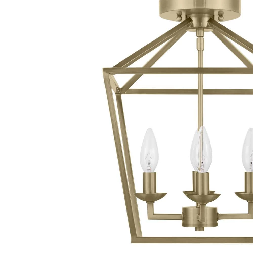 Home Decorators Collection Weyburn 16.5 in. 4-Light Brushed Brass Lantern Farmhouse Semi-Flush Mount Ceiling Light Fixture 6 Home Decorators Collection Weyburn 16.5 in. 4-Light Brushed Brass Lantern Farmhouse Semi-Flush Mount Ceiling Light Fixture - Image 4