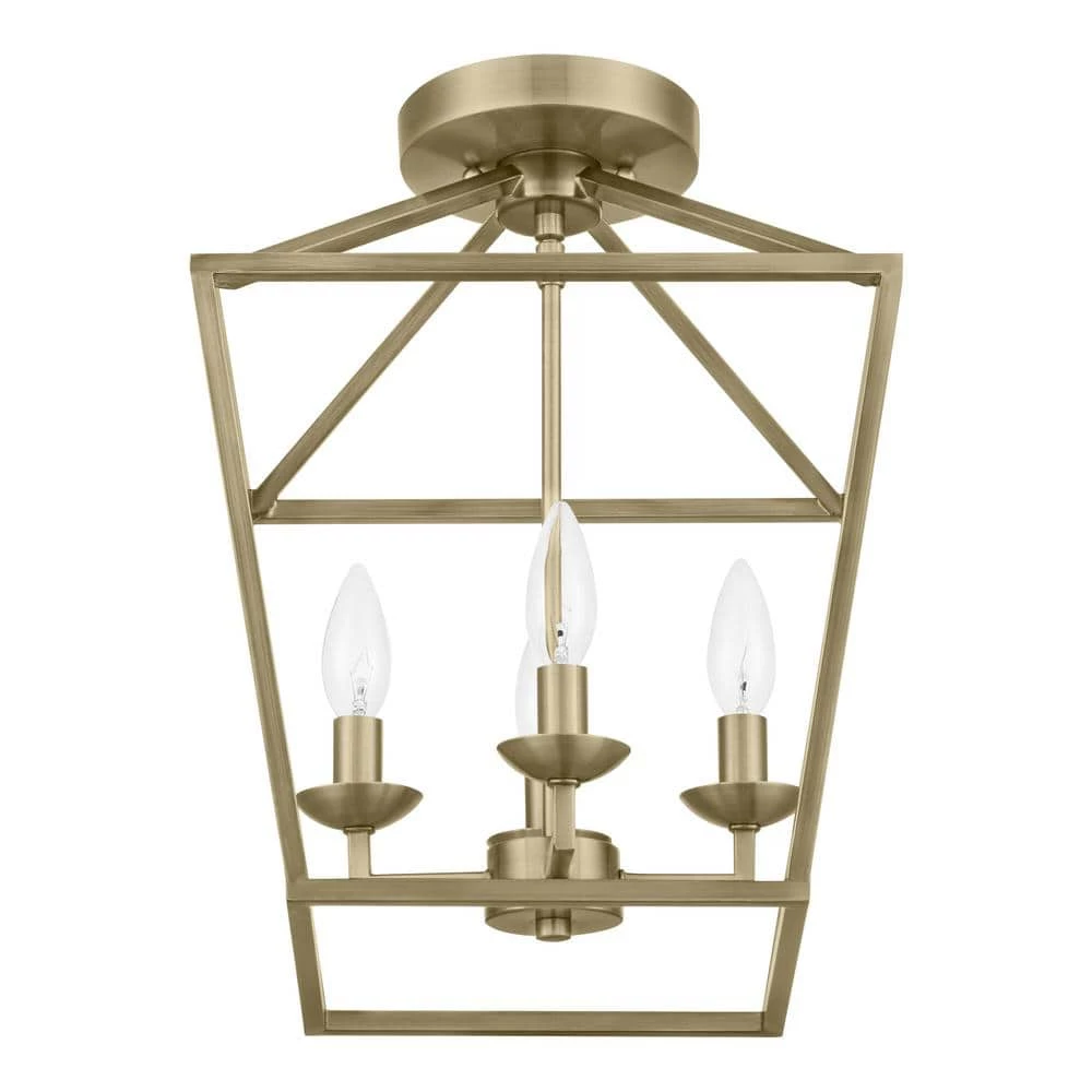 Home Decorators Collection Weyburn 16.5 in. 4-Light Brushed Brass Lantern Farmhouse Semi-Flush Mount Ceiling Light Fixture 13 Home Decorators Collection Weyburn 16.5 in. 4-Light Brushed Brass Lantern Farmhouse Semi-Flush Mount Ceiling Light Fixture - Image 11