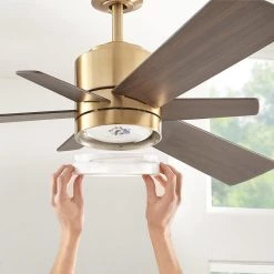 Home Decorators Collection Hexton 52 in. Indoor Integrated LED Brushed Gold Ceiling Fan with Light Kit, Remote Control and 6 Reversible Blades -Home Decorators Soldes brushed gold home decorators collection ceiling fans with lights 56024 1d 1000