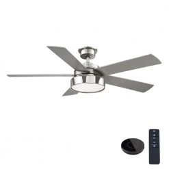 Home Decorators Collection Cherwell 52 in. LED Brushed Nickel Ceiling Fan with Light and Remote Control works with Google and Alexa