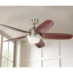 Home Decorators Collection Breezemore 56 in. Indoor LED Brushed Nickel Ceiling Fan with Light Kit, Downrod, DC Motor and Remote Control -Home Decorators Soldes brushed nickel home decorators collection ceiling fans with lights 51558 1f 1000
