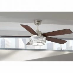 Home Decorators Collection Caldwell 52 in. Indoor Integrated LED Brushed Nickel Dry Rated Ceiling Fan with Light Kit and Remote Control -Home Decorators Soldes brushed nickel home decorators collection ceiling fans with lights 52384 1d 1000