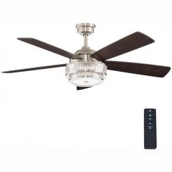 Home Decorators Collection Caldwell 52 in. Indoor Integrated LED Brushed Nickel Dry Rated Ceiling Fan with Light Kit and Remote Control
