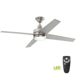 Home Decorators Collection Mercer 52 in. LED Indoor Brushed Nickel Ceiling Fan with Light Kit and Remote Control -Home Decorators Soldes brushed nickel home decorators collection ceiling fans with lights 54725 1f 1000