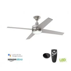 Home Decorators Collection Mercer 52 in. Integrated LED Indoor Brushed Nickel Ceiling Fan with Light Kit works with Google Assistant and Alexa -Home Decorators Soldes brushed nickel home decorators collection ceiling fans with lights 54725 bond 40 1000