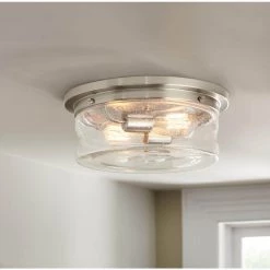 Home Decorators Collection Silveroak 13 in. 2-Light Brushed Nickel Flush Mount with Clear Seedy Glass Shade -Home Decorators Soldes brushed nickel home decorators collection flush mount lights 23950 c3 1000