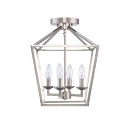 Home Decorators Collection Weyburn 16.5 in. 4-Light Brushed Nickel Lantern Farmhouse Semi-Flush Mount Kitchen Ceiling Light Fixture