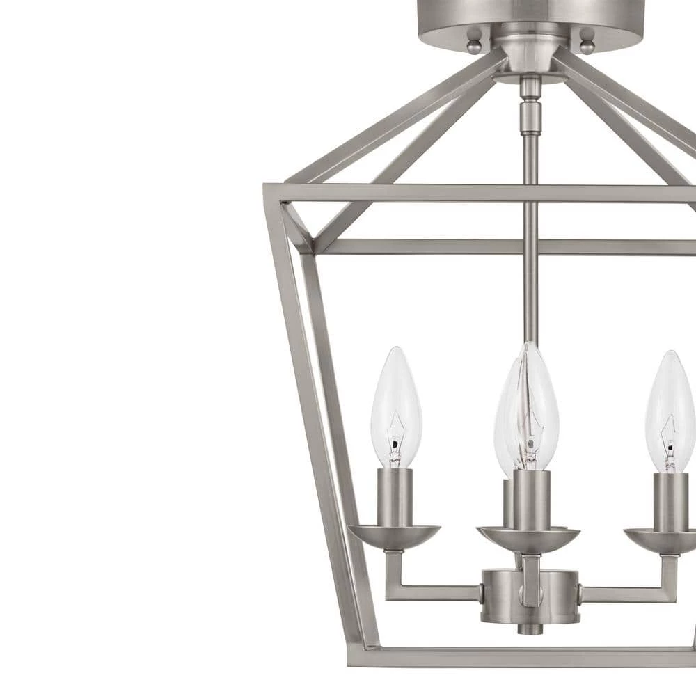 Home Decorators Collection Weyburn 16.5 in. 4-Light Brushed Nickel Lantern Farmhouse Semi-Flush Mount Kitchen Ceiling Light Fixture 6 Home Decorators Collection Weyburn 16.5 in. 4-Light Brushed Nickel Lantern Farmhouse Semi-Flush Mount Kitchen Ceiling Light Fixture - Image 4