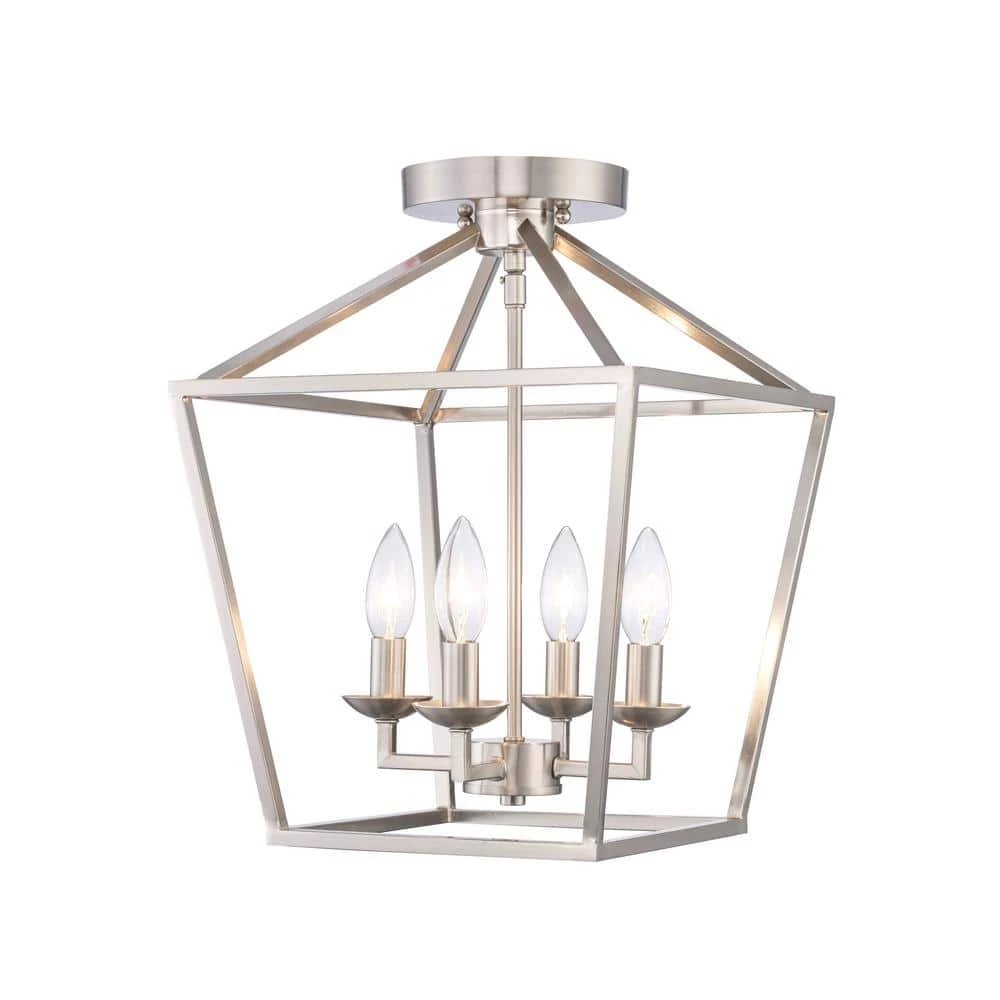 Home Decorators Collection Weyburn 16.5 in. 4-Light Brushed Nickel Lantern Farmhouse Semi-Flush Mount Kitchen Ceiling Light Fixture 9 Home Decorators Collection Weyburn 16.5 in. 4-Light Brushed Nickel Lantern Farmhouse Semi-Flush Mount Kitchen Ceiling Light Fixture - Image 7