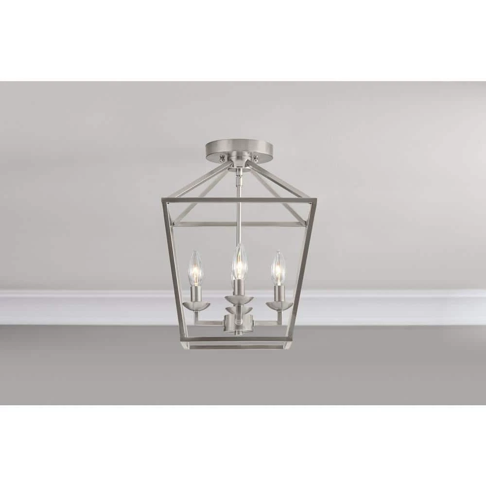 Home Decorators Collection Weyburn 16.5 in. 4-Light Brushed Nickel Lantern Farmhouse Semi-Flush Mount Kitchen Ceiling Light Fixture 4 Home Decorators Collection Weyburn 16.5 in. 4-Light Brushed Nickel Lantern Farmhouse Semi-Flush Mount Kitchen Ceiling Light Fixture - Image 2