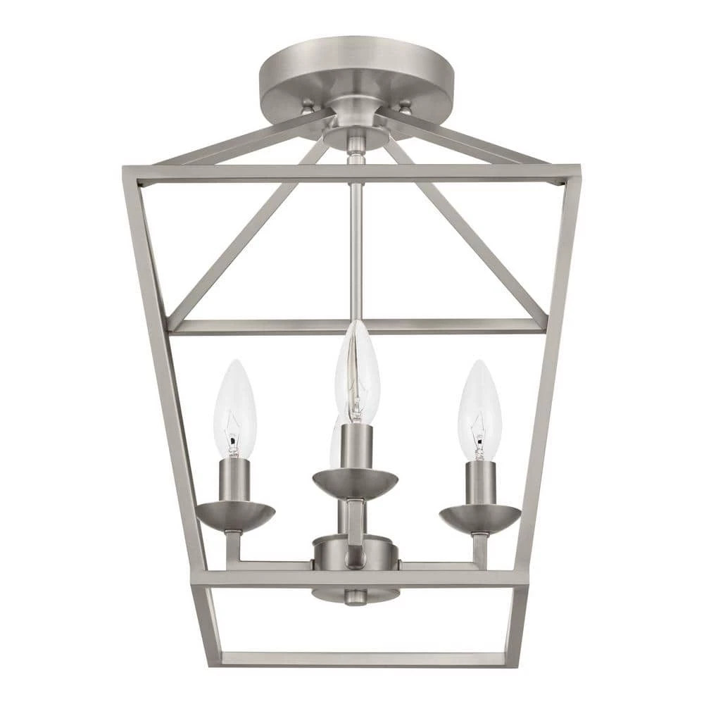 Home Decorators Collection Weyburn 16.5 in. 4-Light Brushed Nickel Lantern Farmhouse Semi-Flush Mount Kitchen Ceiling Light Fixture 13 Home Decorators Collection Weyburn 16.5 in. 4-Light Brushed Nickel Lantern Farmhouse Semi-Flush Mount Kitchen Ceiling Light Fixture - Image 11