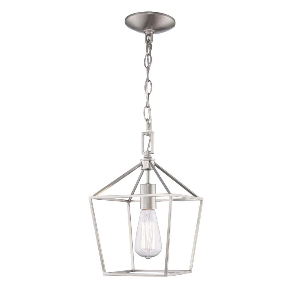 Home Decorators Collection Weyburn 1-Light Caged Brushed Nickel Farmhouse Hanging Mini Kitchen Pendant Light 8 Home Decorators Collection Weyburn 1-Light Caged Brushed Nickel Farmhouse Hanging Mini Kitchen Pendant Light - Image 6