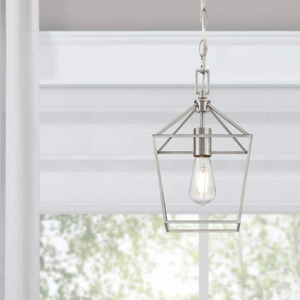 Home Decorators Collection Weyburn 1-Light Caged Brushed Nickel Farmhouse Hanging Mini Kitchen Pendant Light 4 Home Decorators Collection Weyburn 1-Light Caged Brushed Nickel Farmhouse Hanging Mini Kitchen Pendant Light - Image 2