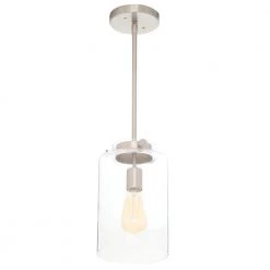 Home Decorators Collection Mullins 1-Light Brushed Nickel Mini Pendant with Clear Glass Shade -Home Decorators Soldes brushed nickel home decorators collection pendant lights 27228 44 1000
