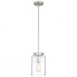 Home Decorators Collection Mullins 1-Light Brushed Nickel Mini Pendant with Clear Glass Shade
