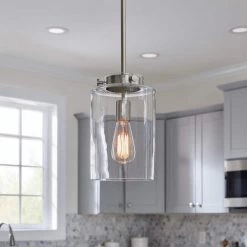 Home Decorators Collection Mullins 1-Light Brushed Nickel Mini Pendant with Clear Glass Shade -Home Decorators Soldes brushed nickel home decorators collection pendant lights 27228 a0 1000