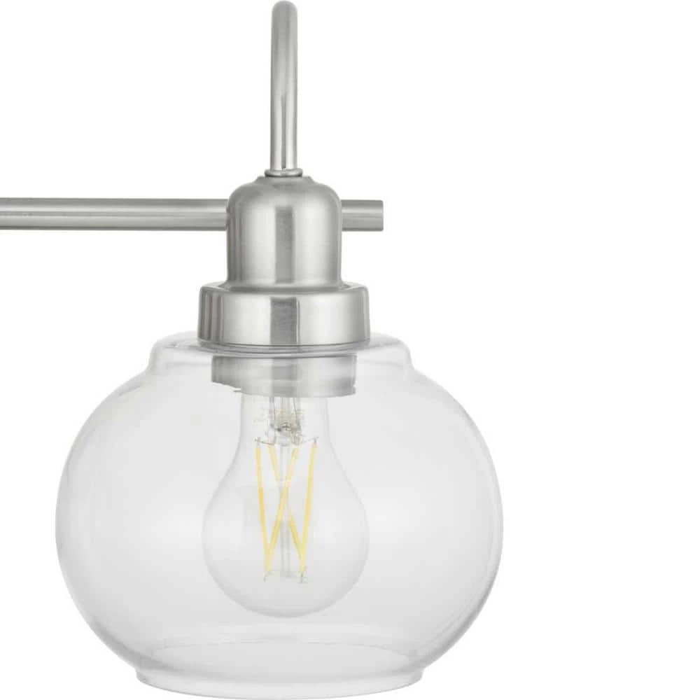 Home Decorators Collection Halyn 23 in. 3-Light Brushed Nickel Bathroom Vanity Light with Clear Glass Shades 12 Home Decorators Collection Halyn 23 in. 3-Light Brushed Nickel Bathroom Vanity Light with Clear Glass Shades - Image 10