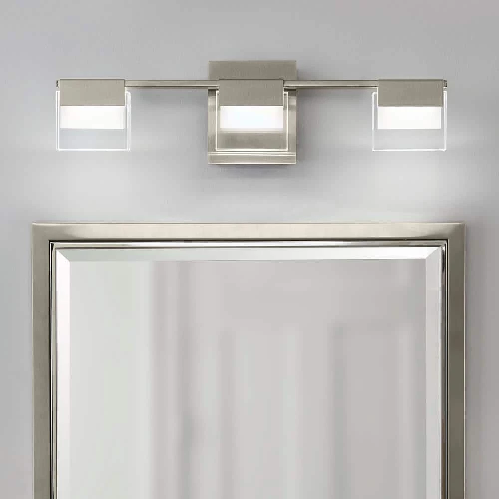 Home Decorators Collection VICINO 3-Light Brushed Nickel Integrated LED Bathroom Vanity Light Bar 4 Home Decorators Collection VICINO 3-Light Brushed Nickel Integrated LED Bathroom Vanity Light Bar - Image 2