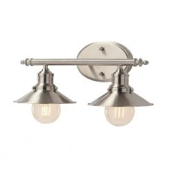 Home Decorators Collection Glenhurst 16 in. 2-Light Brushed Nickel Farmhouse Bathroom Vanity Light Fixture with Metal Shades