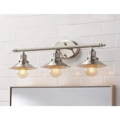 Home Decorators Collection Glenhurst 25 in. 3-Light Brushed Nickel Farmhouse Bathroom Vanity Light Fixture with Metal Shades -Home Decorators Soldes brushed nickel home decorators collection vanity lighting hd 8003 bn 77 1000