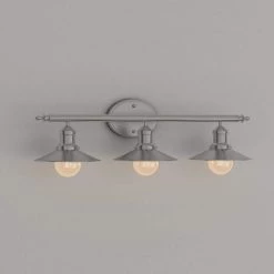 Home Decorators Collection Glenhurst 25 in. 3-Light Brushed Nickel Farmhouse Bathroom Vanity Light Fixture with Metal Shades -Home Decorators Soldes brushed nickel home decorators collection vanity lighting hd 8003 bn d4 1000