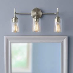 Home Decorators Collection Ayelen 22 in. 3-Light Brushed Nickel Modern Bathroom Vanity Light -Home Decorators Soldes brushed nickel with clear glass home decorators collection vanity lighting 39109 hbu 40 1000