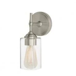 Home Decorators Collection Ayelen 1-Light Brushed Nickel Indoor Wall Sconce, Modern Wall Light -Home Decorators Soldes brushed nickel with clear glass home decorators collection wall sconces 39342 hbu 1d 1000