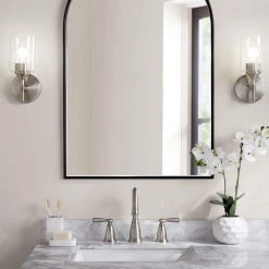 Home Decorators Collection Ayelen 1-Light Brushed Nickel Indoor Wall Sconce, Modern Wall Light -Home Decorators Soldes brushed nickel with clear glass home decorators collection wall sconces 39342 hbu 1f 1000