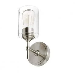 Home Decorators Collection Ayelen 1-Light Brushed Nickel Indoor Wall Sconce, Modern Wall Light -Home Decorators Soldes brushed nickel with clear glass home decorators collection wall sconces 39342 hbu a0 1000