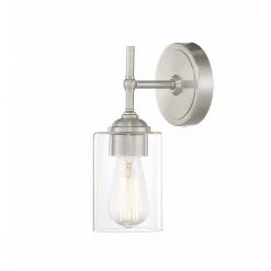 Home Decorators Collection Ayelen 1-Light Brushed Nickel Indoor Wall Sconce, Modern Wall Light -Home Decorators Soldes brushed nickel with clear glass home decorators collection wall sconces 39342 hbu c3 1000