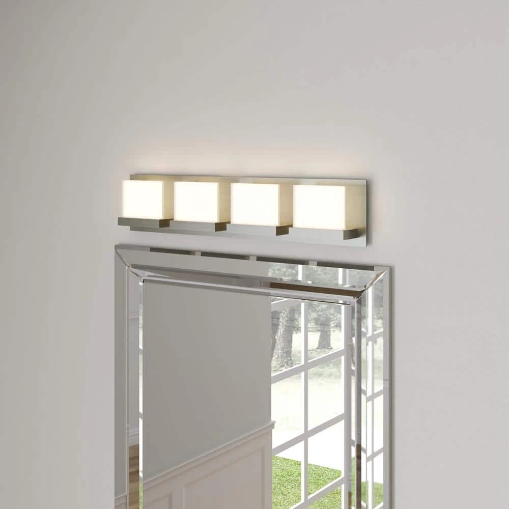 Home Decorators Collection Alberson Collection 4-Light Brushed Nickel LED Vanity Light with Frosted Acrylic Shade 4 Home Decorators Collection Alberson Collection 4-Light Brushed Nickel LED Vanity Light with Frosted Acrylic Shade - Image 2