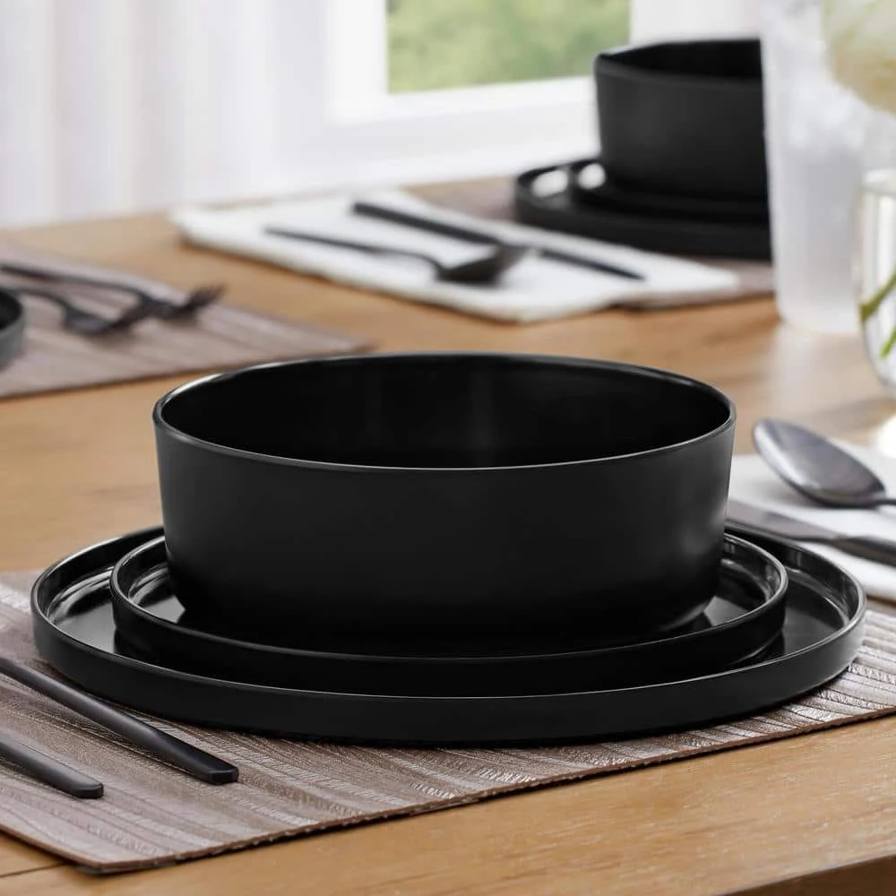 Home Decorators Collection Trenblay Melamine Dinnerware Set in Charcoal Black (Service For 4) 6 Home Decorators Collection Trenblay Melamine Dinnerware Set in Charcoal Black (Service For 4) - Image 4
