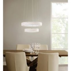 Home Decorators Collection Wesley Park 150-Watt Integrated LED Chrome Pendant Hanging Light with Clear Round Acrylic Ring Shades -Home Decorators Soldes chrome home decorators collection chandeliers 21222 77 1000