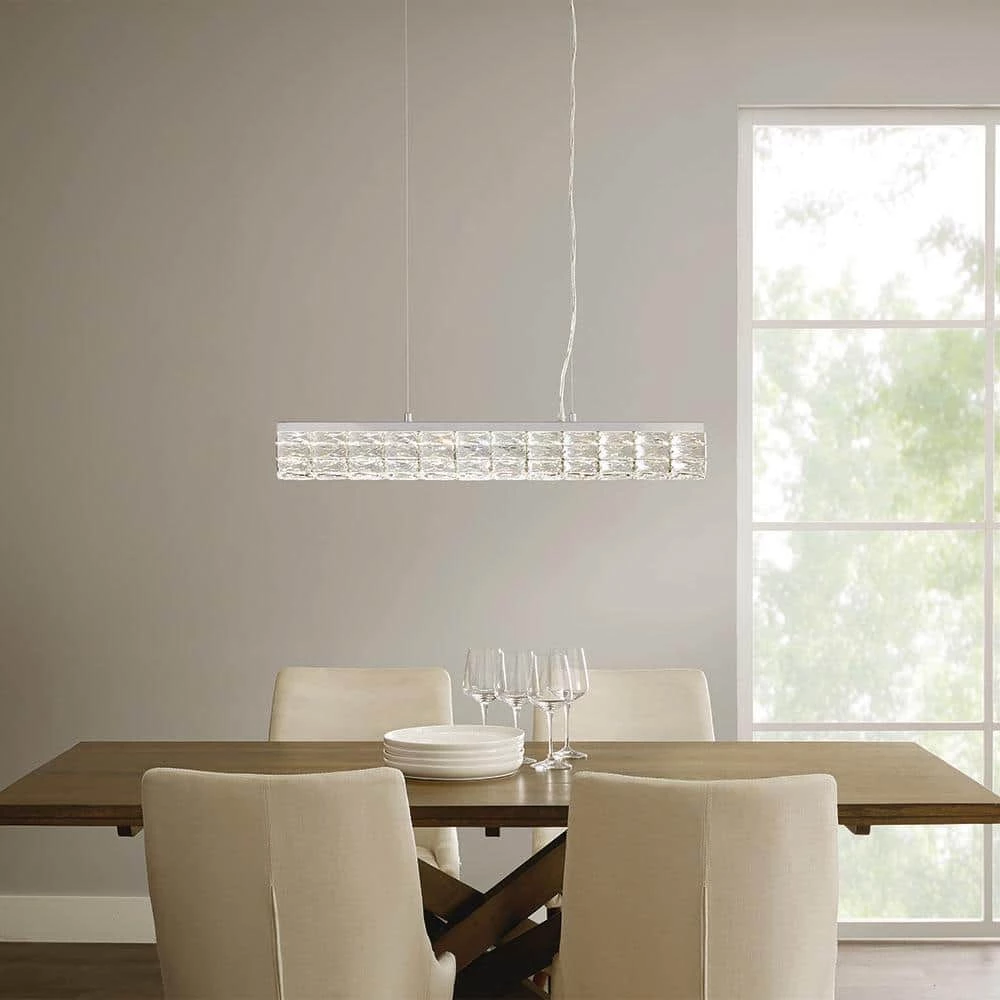 Home Decorators Collection Keighley 36 in. Integrated LED Chrome Modern Linear Chandelier for Dining Room or Kitchen Island with Crystal Shade 11 Home Decorators Collection Keighley 36 in. Integrated LED Chrome Modern Linear Chandelier for Dining Room or Kitchen Island with Crystal Shade - Image 9
