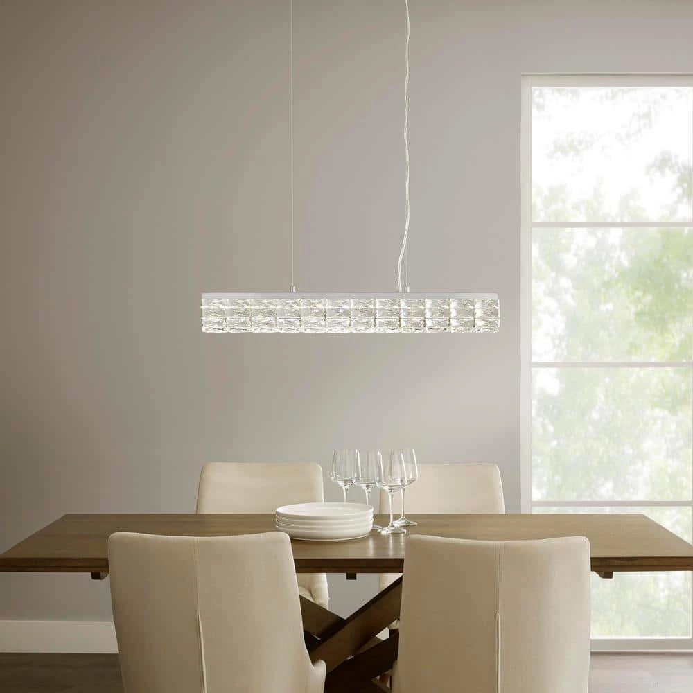 Home Decorators Collection Keighley 36 in. Integrated LED Chrome Modern Linear Chandelier for Dining Room or Kitchen Island with Crystal Shade 4 Home Decorators Collection Keighley 36 in. Integrated LED Chrome Modern Linear Chandelier for Dining Room or Kitchen Island with Crystal Shade - Image 2
