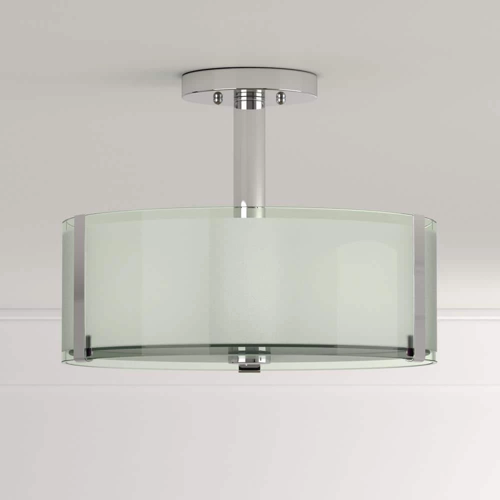 Home Decorators Collection Bourland 14 in. 3-Light Polished Chrome Semi-Flush Mount Kitchen Ceiling Light with Glass Drum Shade 5 Home Decorators Collection Bourland 14 in. 3-Light Polished Chrome Semi-Flush Mount Kitchen Ceiling Light with Glass Drum Shade - Image 3