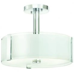 Home Decorators Collection Bourland 14 in. 3-Light Polished Chrome Semi-Flush Mount Kitchen Ceiling Light with Glass Drum Shade