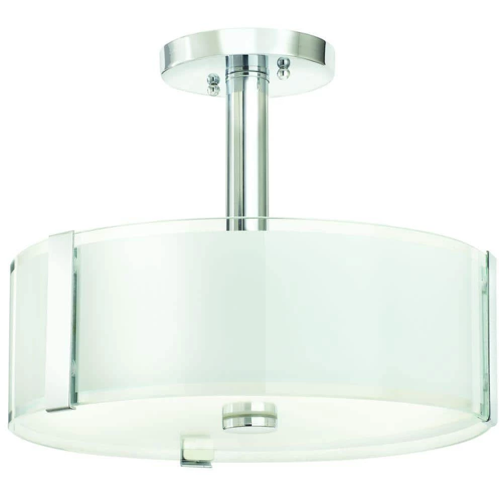 Home Decorators Collection Bourland 14 in. 3-Light Polished Chrome Semi-Flush Mount Kitchen Ceiling Light with Glass Drum Shade 3 Home Decorators Collection Bourland 14 in. 3-Light Polished Chrome Semi-Flush Mount Kitchen Ceiling Light with Glass Drum Shade